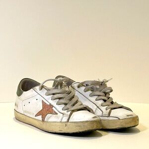 Authentic Golden Goose Sneakers - WM SZ 8 - White w/ pink star & green accents
